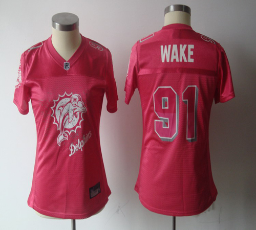 Dolphins #91 Cameron Wake Pink 2011 Women's Fem Fan Stitched NFL Jersey - Click Image to Close